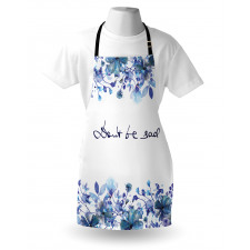 Çiçekli Mutfak Önlüğü Mavi Sulu Boya Çiçekli