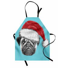 Hayvan Mutfak Önlüğü Noel Baba Şapkalı Tatlı Pug Köpek Mavi Fonlu