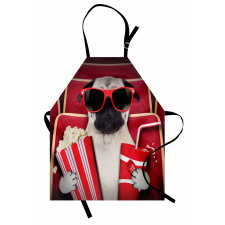 Komik Köpek Mutfak Önlüğü Sinemada Film İzleyen Gözlüklü Pug 