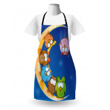 Cartoon Moon Owls Playing Apron