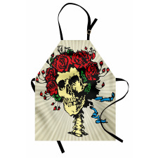 Skull in Red Flowers Crown Apron