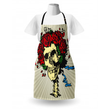 Skull in Red Flowers Crown Apron