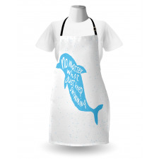 Deniz Mutfak Önlüğü El Çizimi Mavi Yunus Beyaz Benekli Fonlu