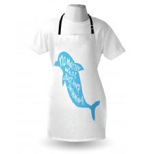 Deniz Mutfak Önlüğü El Çizimi Mavi Yunus Beyaz Benekli Fonlu