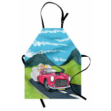 Blonde Girl Drives on Road Apron