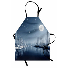 Calm Marina at Night Moon Apron