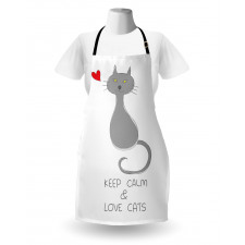 Grey Cat Red Heart Apron