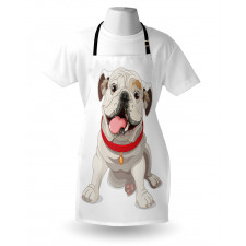 Hayvan Mutfak Önlüğü Karikatür Çizimli Kırmızı Tasmalı Bulldog