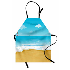 Sahil Mutfak Önlüğü Tatilde Deniz Kenarı Kumsal Manzarası Dizayn