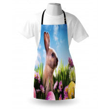 Paskalya Mutfak Önlüğü Boyalı Yumurtaların Arasında Tavşan Model