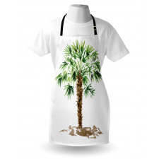 Ağaç Mutfak Önlüğü Beyaz Arka Planda Sulu Boya Palmiye Çizimi