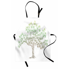 Ağaç Mutfak Önlüğü Beyaz Zeminde Geçişli Renkli Bitki Çizimi