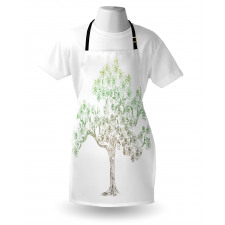 Ağaç Mutfak Önlüğü Beyaz Zeminde Geçişli Renkli Bitki Çizimi