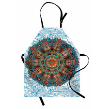 Etnik Mutfak Önlüğü Mavi Mandala Çiçeği Desenli