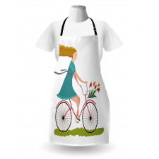 Woman on Bike Tulips Apron