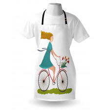 Woman on Bike Tulips Apron