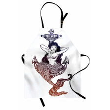 Monochrome Mermaid Motif Apron