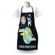 Uzay Mutfak Önlüğü Yıldızların Arasında Duran Astronot Çizimi