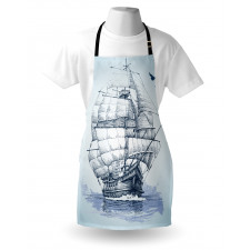 Gemi Mutfak Önlüğü Dalgaların Arasında Okyanusta Giden Araç Model