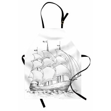 Gemi Mutfak Önlüğü El Çizimi Deniz Ulaşım Aracı İllüstrasyon 
