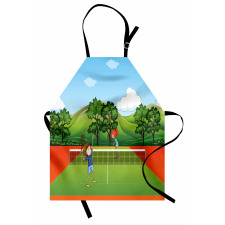 Tenis Mutfak Önlüğü Raket ve Top ile Spor Yapan Çocuklar Görsel