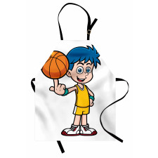 Basketbol Mutfak Önlüğü Parmağında Top Çeviren Sporcu Çocuk Model