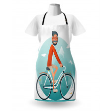 Hipster Guy Riding Bicycle Apron