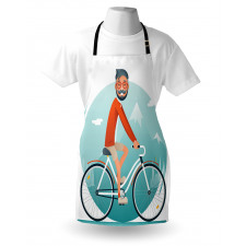 Hipster Guy Riding Bicycle Apron