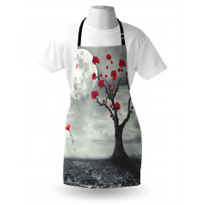 Romantik Mutfak Önlüğü Kırmızı Çiçekli Ağaç
