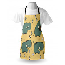 Comic Hippo Floral Grungy Apron