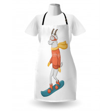 Cartoon Goat Snowboarding Apron