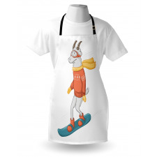 Cartoon Goat Snowboarding Apron