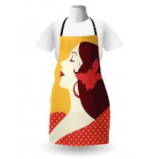 Kadın Mutfak Önlüğü Puantiyeli Elbise Giyen Çiçekli İnsan Çizimi