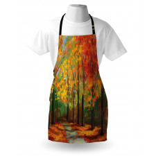 Ağaçlar Mutfak Önlüğü Sonbahar Ormanı Desenli Rustik Manzara