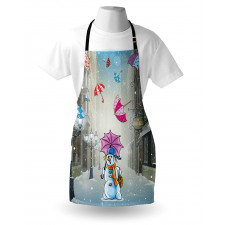 Cartoon Snowman and Umbrella Apron