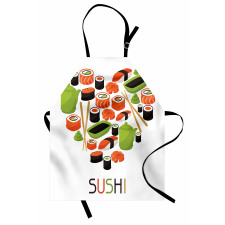 Yemek Mutfak Önlüğü Sushi Sever Kişiler için Kalpli İllüstrasyon