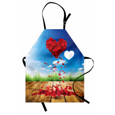 Çiçekli Mutfak Önlüğü Kırmızı Kalp Çiçek Desenli