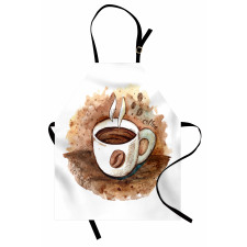 Kahve Mutfak Önlüğü Sulu Dalgalı Boya Çizimli Fincan Duvar Kağıdı