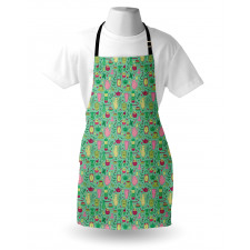 Teapots and Cups on Green Apron