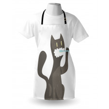 Pet Feline Brushing Teeth Motif Apron