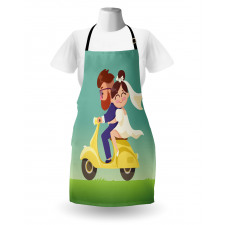 Happy Newlyweds on a Scooter Apron