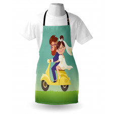 Happy Newlyweds on a Scooter Apron