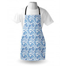 Geleneksel Mutfak Önlüğü Mavi Beyaz Çiçekli