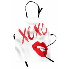 Lipsticked Woman Biting Lips Apron