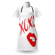 Lipsticked Woman Biting Lips Apron