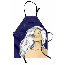 Comic Drawing Woman at Night Apron