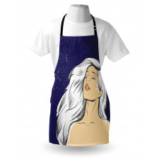 Comic Drawing Woman at Night Apron