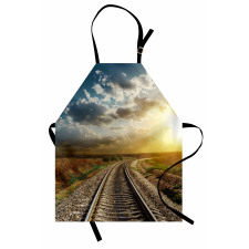 Ulaşım Mutfak Önlüğü Günbatımında Demiryolu Manzarası