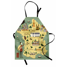 Travel Landmarks Map Doodle Apron