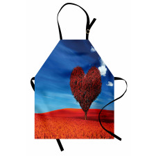 Aşk Mutfak Önlüğü Kırsalda Kırmızı Yapraklı Kalp Şeklinde Ağaç
